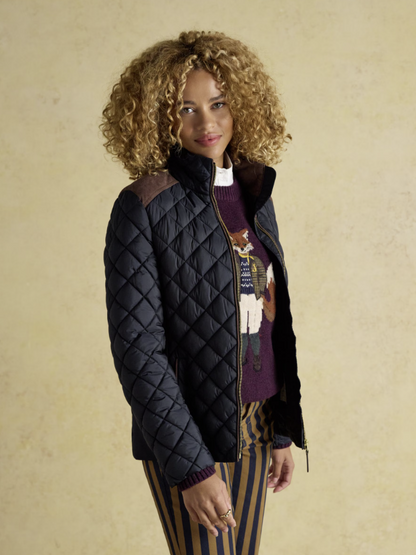 Joules Braemar Luxe Showerproof Diamond Quilted Coat Navy