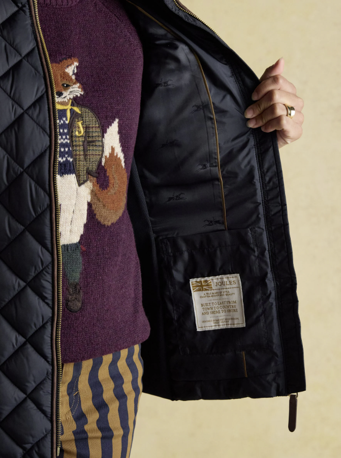 Joules Braemar Luxe Showerproof Diamond Quilted Coat Navy