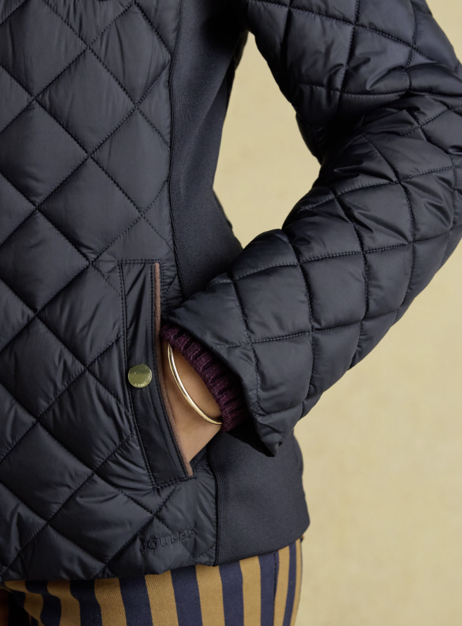 Joules Braemar Luxe Showerproof Diamond Quilted Coat Navy