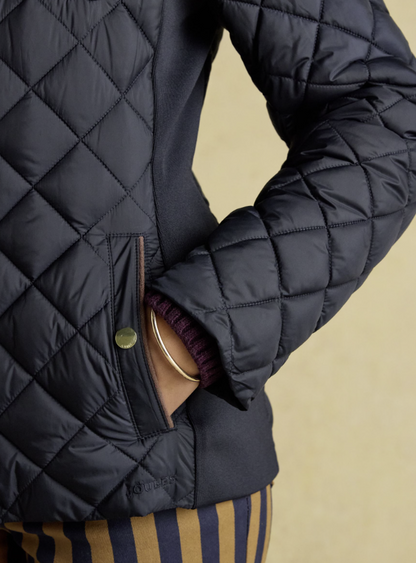 Joules Braemar Luxe Showerproof Diamond Quilted Coat Navy