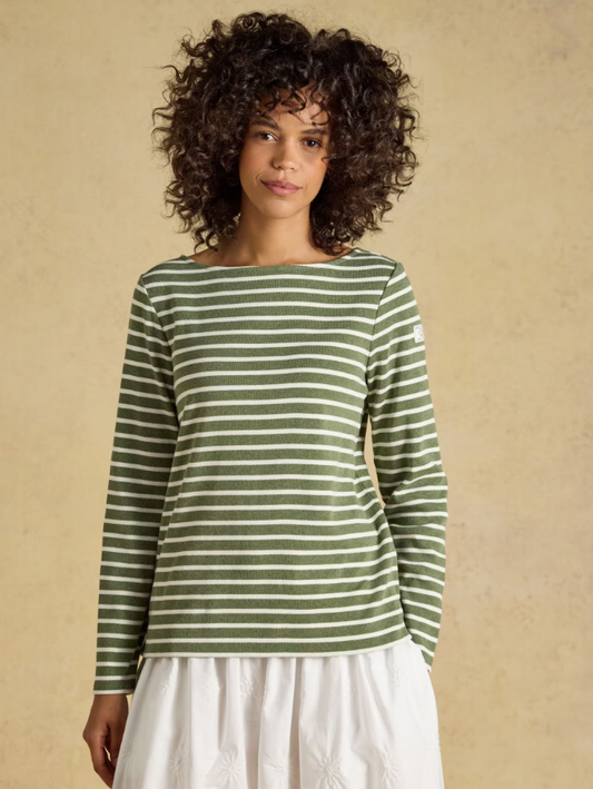 Joules Harbour Stripe Breton Top Khaki
