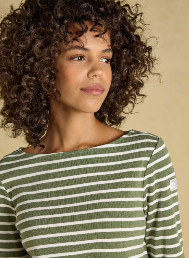 Joules Harbour Stripe Breton Top Khaki