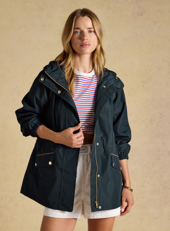 Joules Everdry Waterproof Packable Raincoat With Hood Navy