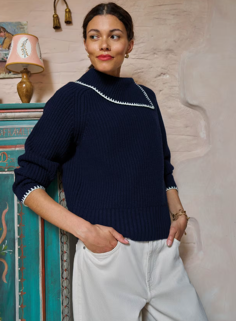 White Stuff Whip Stitch Collar Jumper Navy