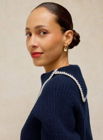 White Stuff Whip Stitch Collar Jumper Navy