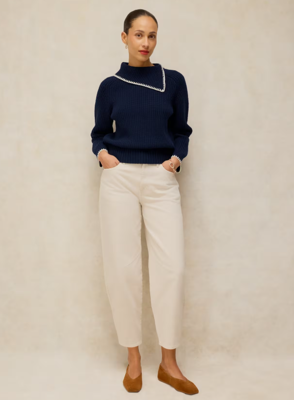 White Stuff Whip Stitch Collar Jumper Navy