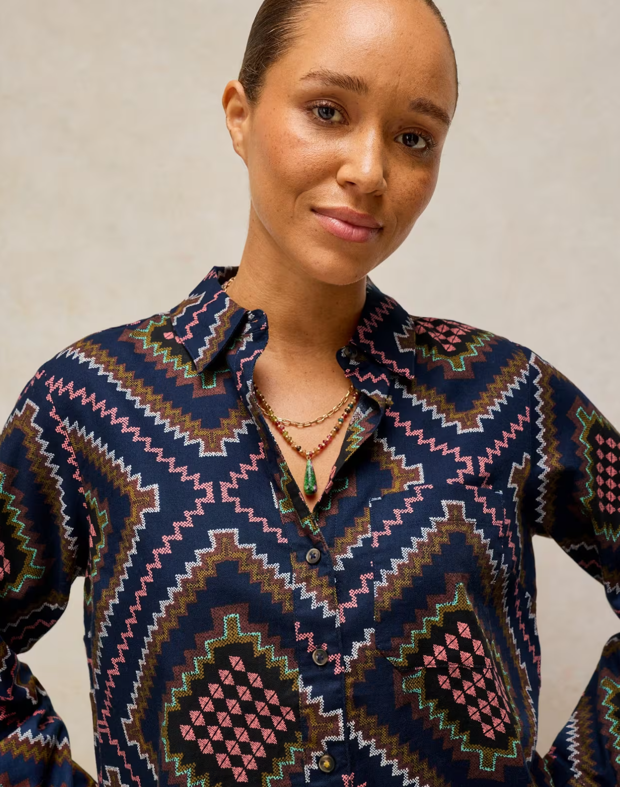 White Stuff Libby Organic Cotton Shirt Navy Multi