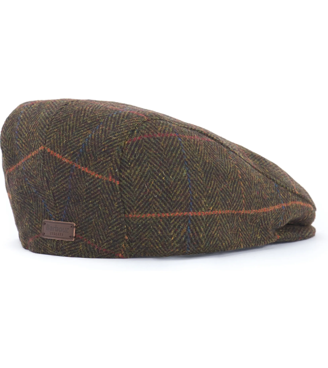 Barbour Cheviot Flat Cap Olive Herringbone