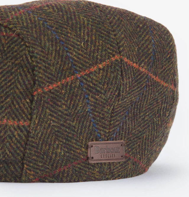 Barbour Cheviot Flat Cap Olive Herringbone