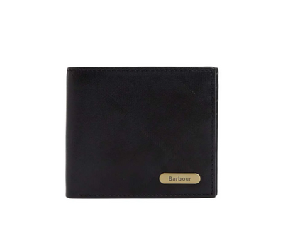Barbour Brunton Leather Wallet Black Deboss Tartan