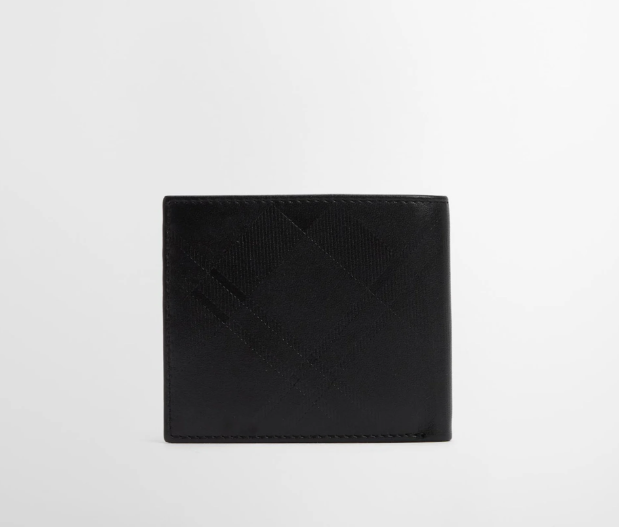 Barbour Brunton Leather Wallet Black Deboss Tartan
