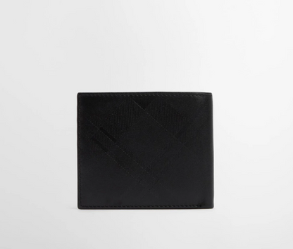 Barbour Brunton Leather Wallet Black Deboss Tartan