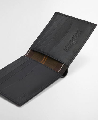 Barbour Brunton Leather Wallet Black Deboss Tartan
