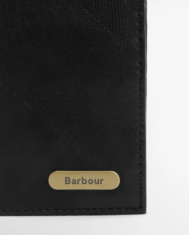 Barbour Brunton Leather Wallet Black Deboss Tartan