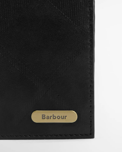Barbour Brunton Leather Wallet Black Deboss Tartan