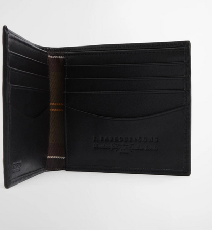 Barbour Brunton Leather Wallet Black Deboss Tartan