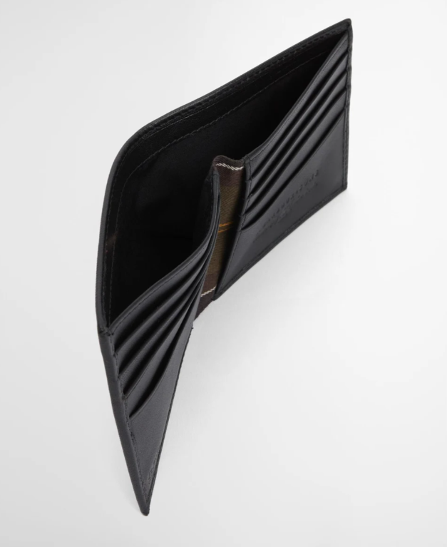 Barbour Brunton Leather Wallet Black Deboss Tartan