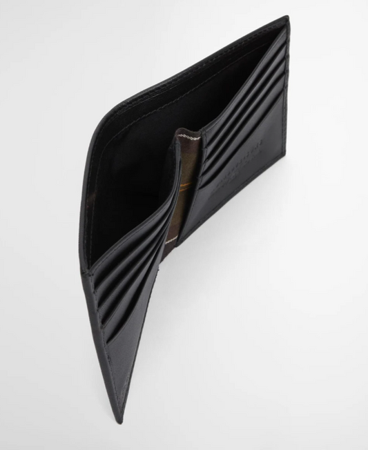 Barbour Brunton Leather Wallet Black Deboss Tartan