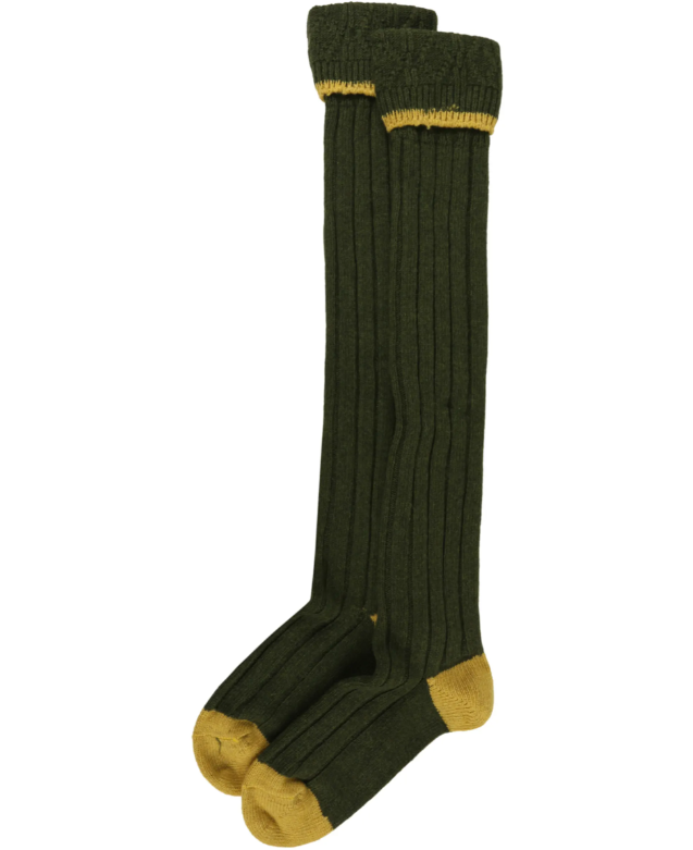 Barbour Contrast Gun Merino Wool Stockings Olive / Gold