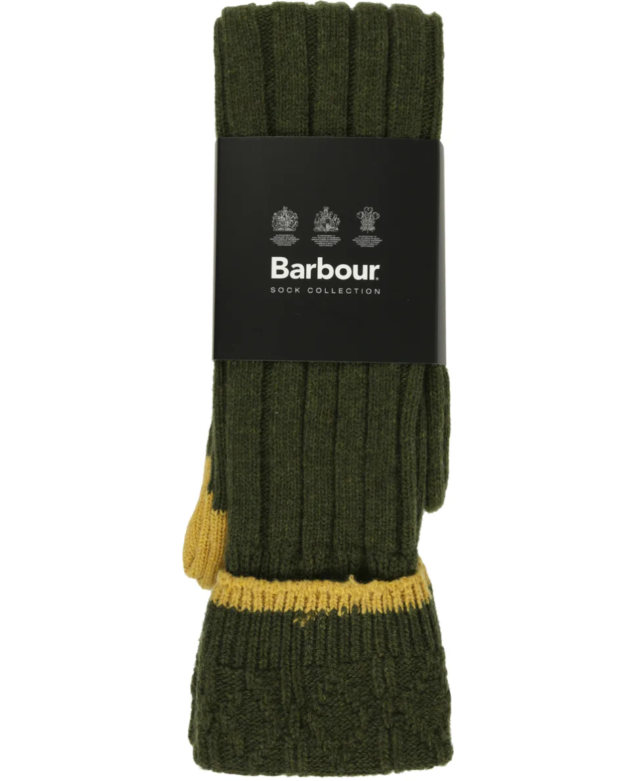 Barbour Contrast Gun Merino Wool Stockings Olive / Gold