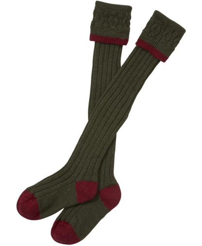 Barbour Contrast Gun Merino Wool Stockings Olive / Cranberry
