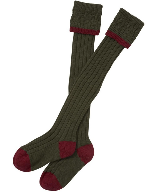 Barbour Contrast Gun Merino Wool Stockings Olive / Cranberry