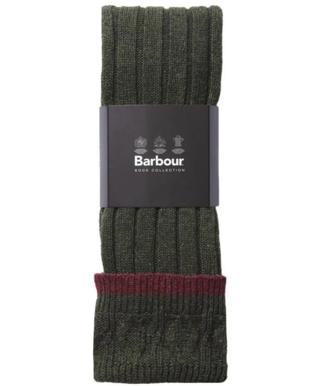 Barbour Contrast Gun Merino Wool Stockings Olive / Cranberry