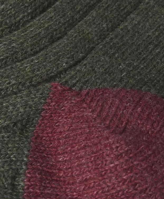 Barbour Contrast Gun Merino Wool Stockings Olive / Cranberry