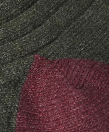 Barbour Contrast Gun Merino Wool Stockings Olive / Cranberry