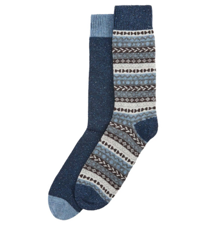 Barbour Fair Isle Socks 2 Pack - Midnight Oak Mix