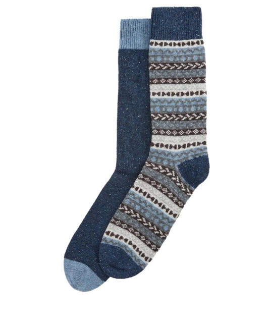 Barbour Fair Isle Socks 2 Pack - Midnight Oak Mix