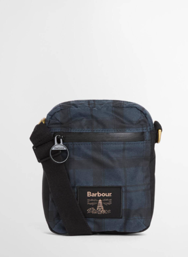 Barbour Field Waxed Crossbody Bag Navy Tartan
