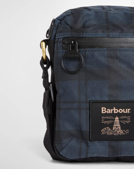 Barbour Field Waxed Crossbody Bag Navy Tartan