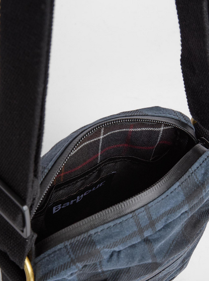 Barbour Field Waxed Crossbody Bag Navy Tartan