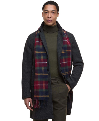 Barbour Tartan Cashmere Wool Mix Scarf Winterberry Tartan