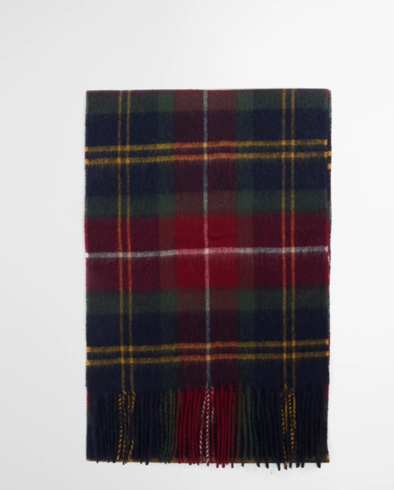 Barbour Tartan Cashmere Wool Mix Scarf Winterberry Tartan