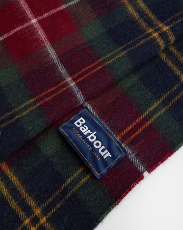 Barbour Tartan Cashmere Wool Mix Scarf Winterberry Tartan
