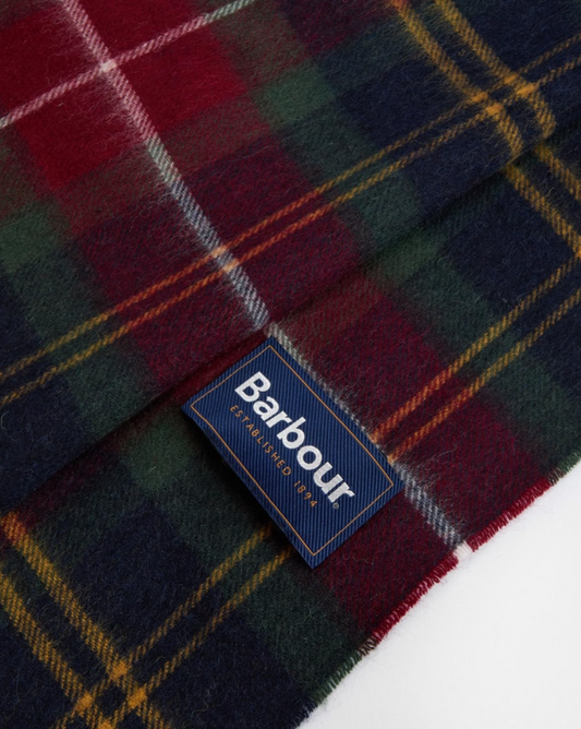 Barbour Tartan Cashmere Wool Mix Scarf Winterberry Tartan