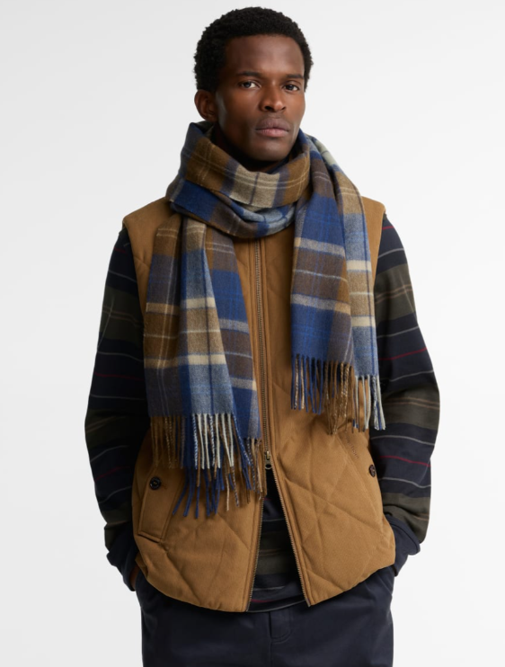 Barbour Brack Patchwork Tartan Scarf Navy / Sandstone