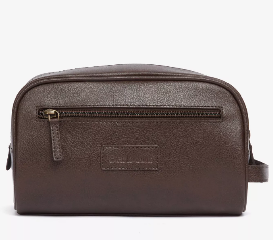 Barbour Leather Washbag Dark Brown