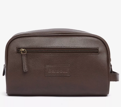 Barbour Leather Washbag Dark Brown