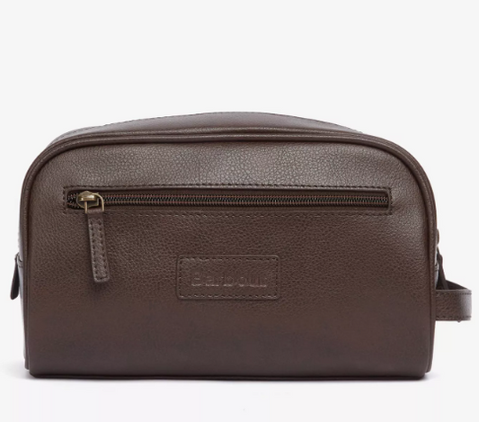 Barbour Leather Washbag Dark Brown