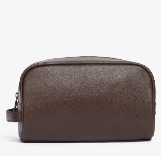 Barbour Leather Washbag Dark Brown