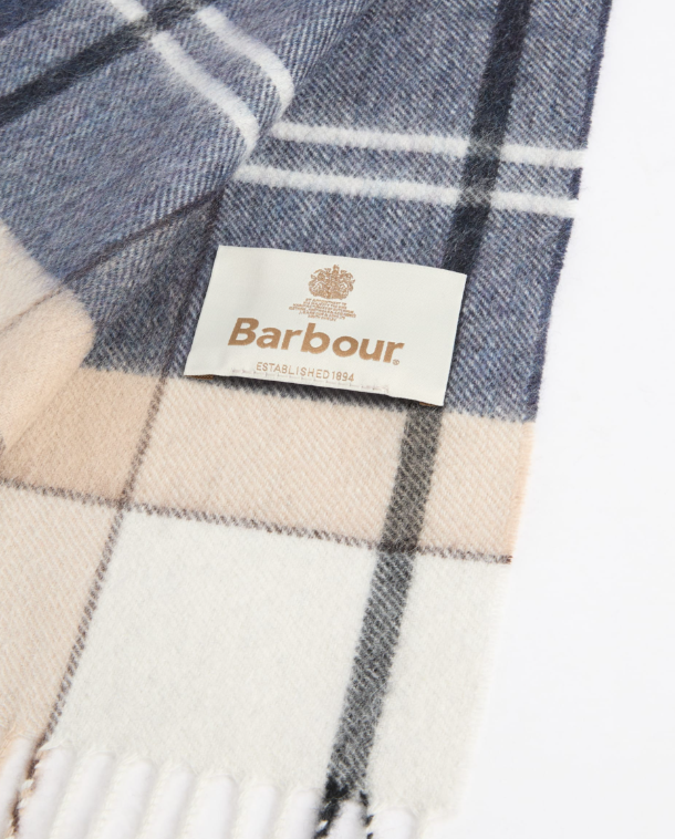 Barbour Tartan Cashmere Scarf Light Birchwood Dress Tartan