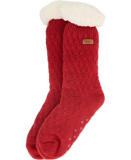 Barbour Cable Knit Lounge Socks Red