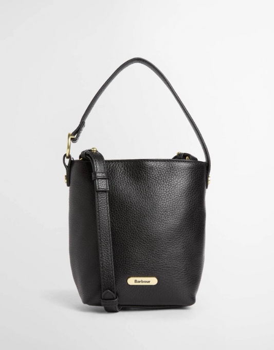 Barbour Cedar Mini Leather Bucket Bag Black