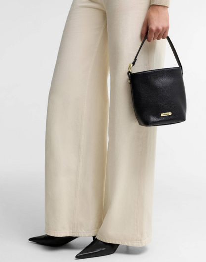 Barbour Cedar Mini Leather Bucket Bag Black