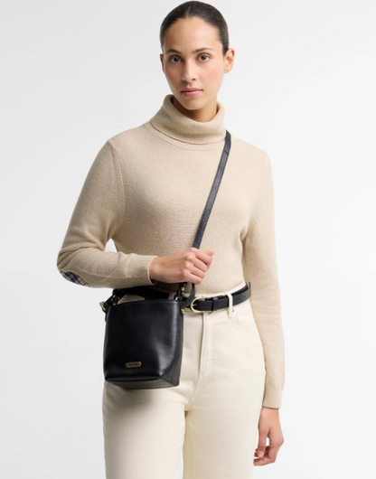 Barbour Cedar Mini Leather Bucket Bag Black