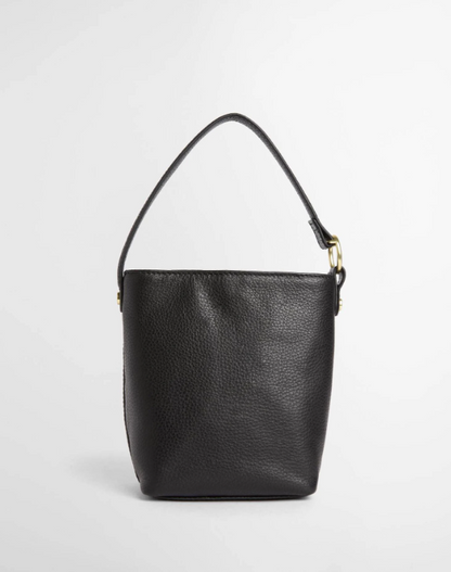Barbour Cedar Mini Leather Bucket Bag Black