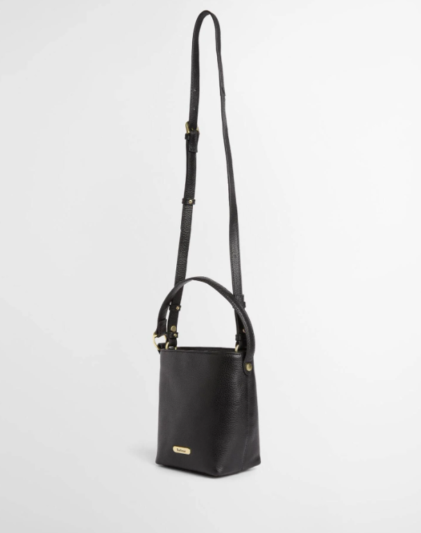 Barbour Cedar Mini Leather Bucket Bag Black